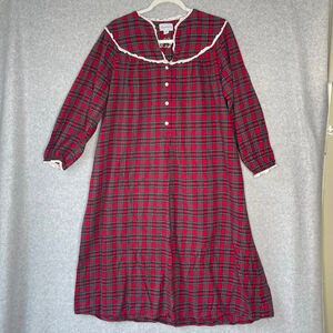 Vintage Lands End red plaid flannel nightgown size large #QQ